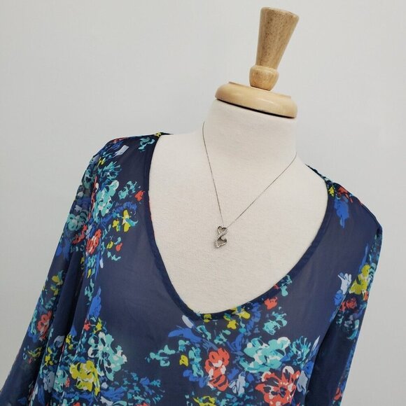 A.n.a Womens Floral Print Sheer Blouse Top Plus Size 2X Blue 3/4 Sleeve‎ V-Neck - Picture 5 of 14